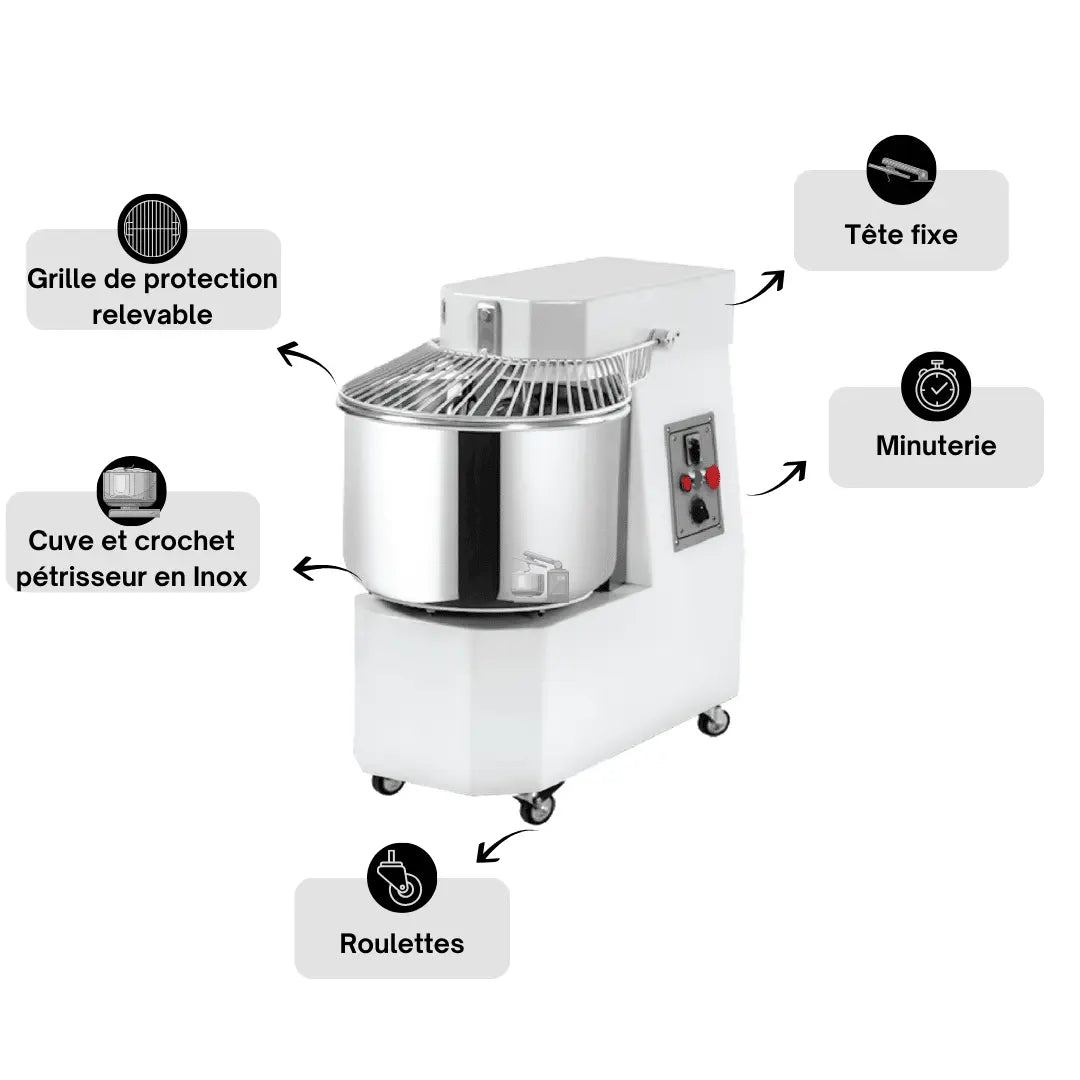 Pétrin ITALIAN Style - 20Litres/ 16 Kg - 2 Vitesse - avec Tête Fixe Parinox