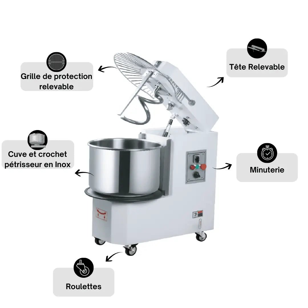 Pétrin à Tête Relevable - 30Litres/ 22 Kg - Cuve Extractible Parinox