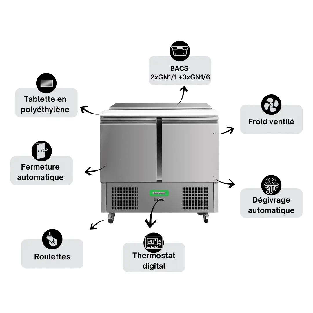 Saladette Réfrigérée Compacte 2 Portes TOP - Profondeur 700 mm Parinox
