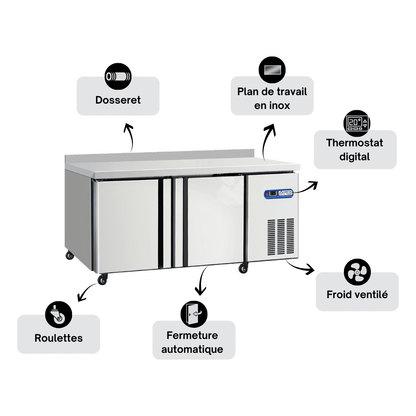Table Réfrigérée 2 Portes Avec Dosseret PRESTIGE - Profondeur 600 mm - Positive