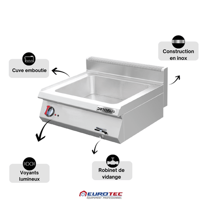 Bain Marie en Inox Electrique à Poser - 800 x 700 x 420 mm