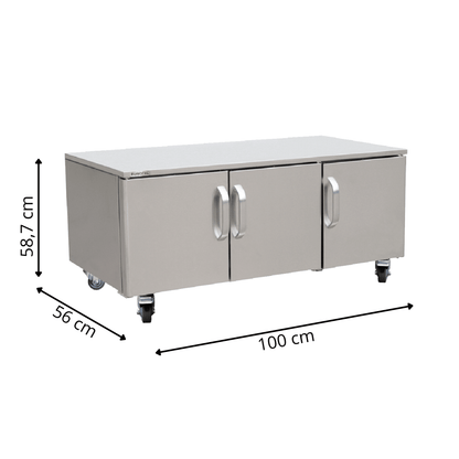 Soubassement Neutre Inox - 03 Portes Battantes - Profondeur 600 mm