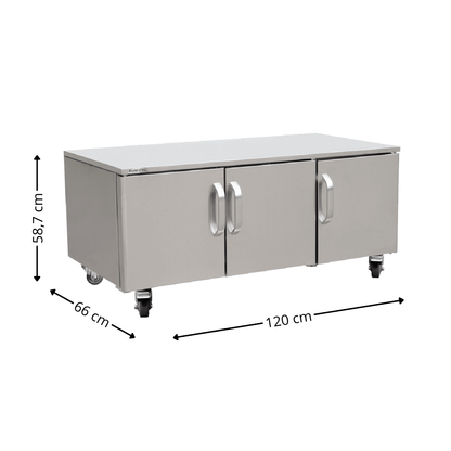 Soubassement Neutre Inox - 03 Portes Battantes - Profondeur 700 mm