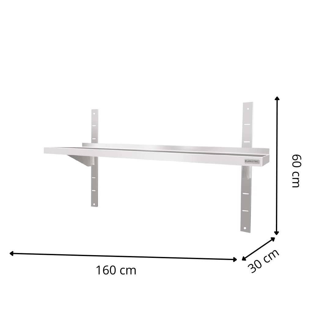 Étagère Murale en Inox 1 Niveau - 1600x300x600 mm