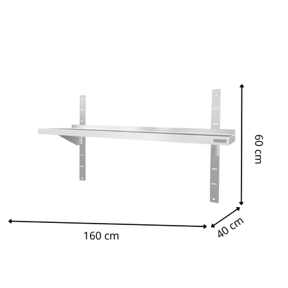 Étagère Murale en Inox 1 Niveau - 1600x400x600 mm