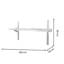 Étagère Murale en Inox 1 Niveau - 1800x300x600 mm