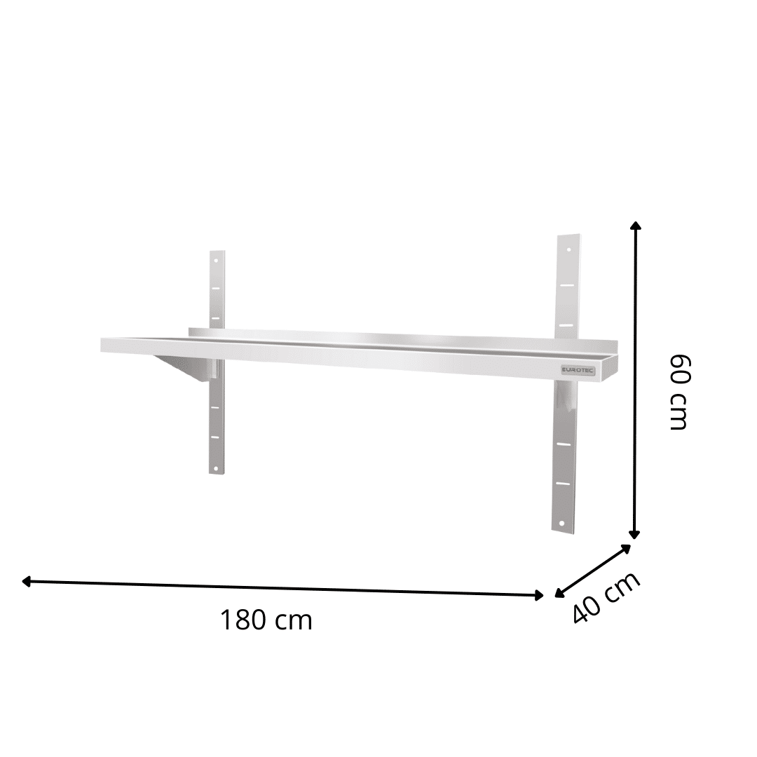 Étagère Murale en Inox 1 Niveau - 1800x400x600 mm