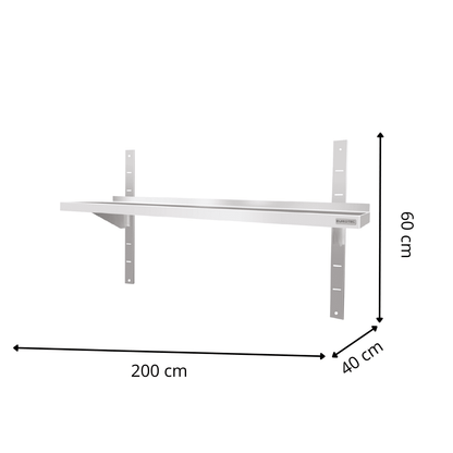 Étagère Murale en Inox 1 Niveau - 2000x400x600 mm