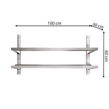 Étagère Murale en Inox 2 Niveaux - 1000x300x600 mm