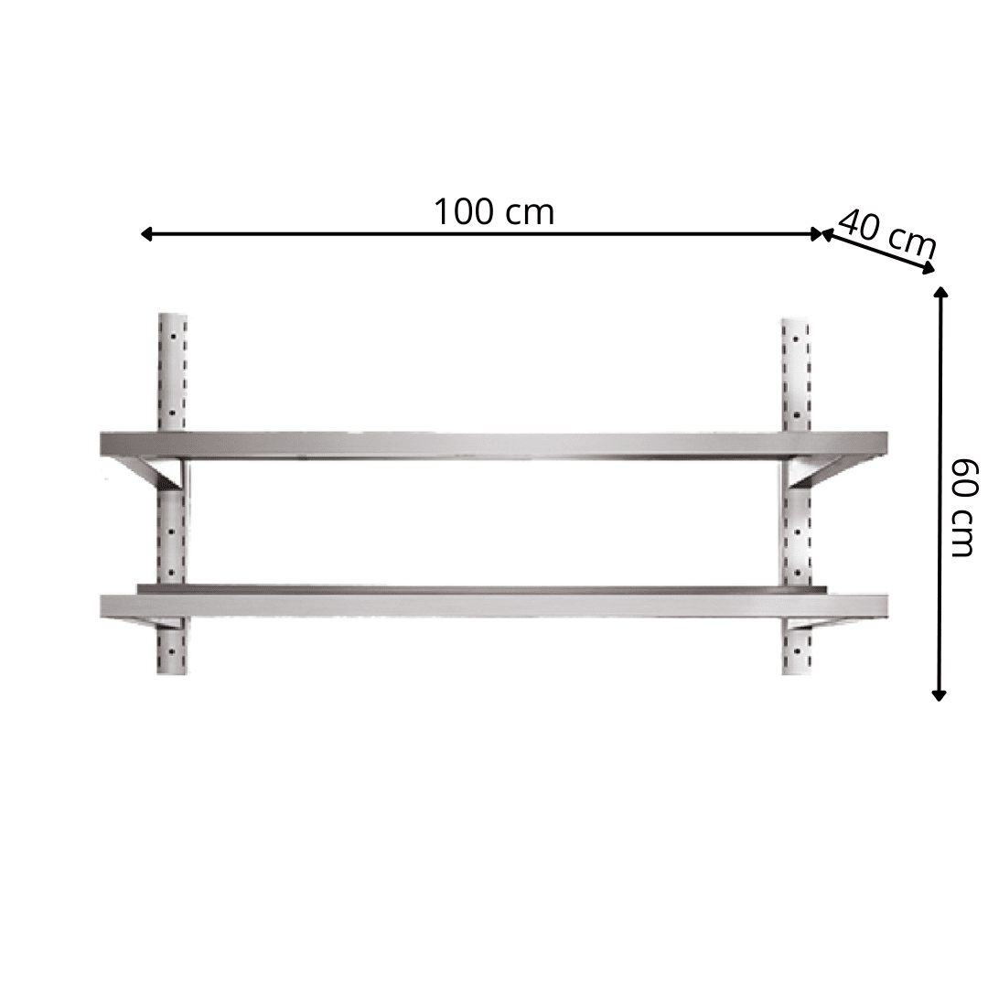 Étagère Murale en Inox 2 Niveaux - 1000x400x600 mm