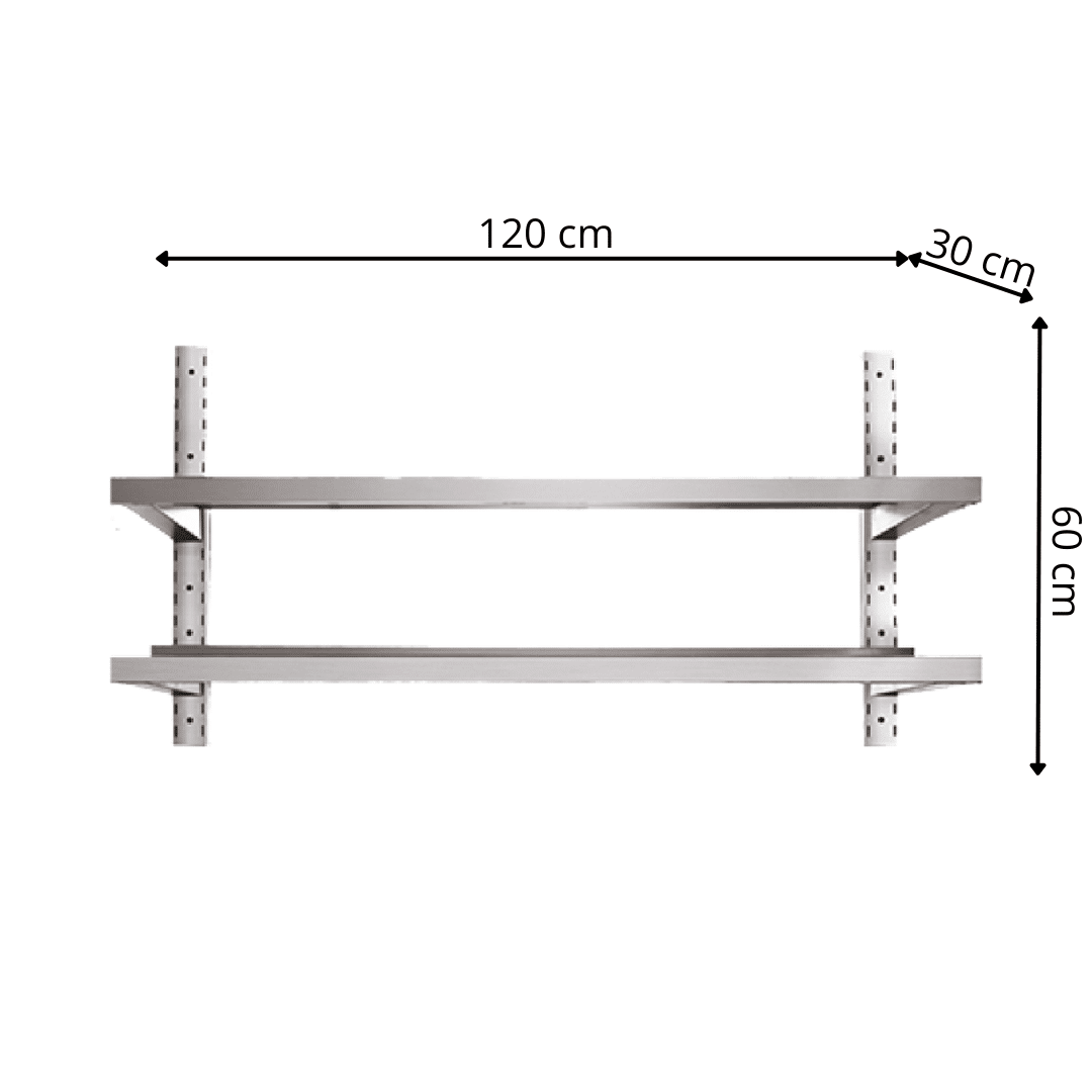 Étagère Murale en Inox 2 Niveaux - 1200x300x600 mm