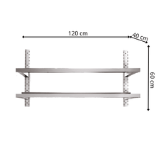 Étagère Murale en Inox 2 Niveaux - 1200x400x600 mm