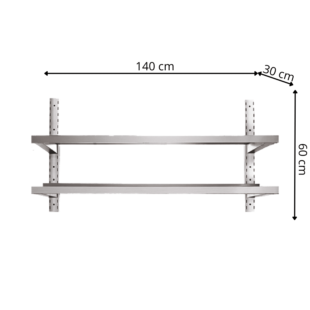 Étagère Murale en Inox 2 Niveaux - 1400x300x600 mm