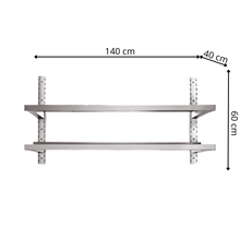 Étagère Murale en Inox 2 Niveaux - 1400x400x600 mm