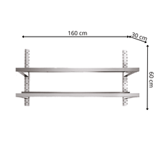 Étagère Murale en Inox 2 Niveaux - 1600x300x600 mm