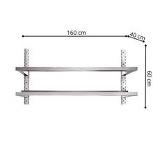 Étagère Murale en Inox 2 Niveaux - 1600x400x600 mm