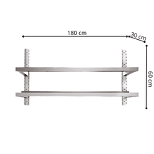 Étagère Murale en Inox 2 Niveaux - 1800x300x600 mm