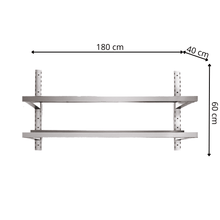 Étagère Murale en Inox 2 Niveaux - 1800x400x600 mm