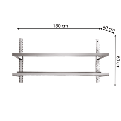 Étagère Murale en Inox 2 Niveaux - 1800x400x600 mm