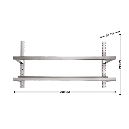 Étagère Murale en Inox 2 Niveaux - 2000x300x600 mm