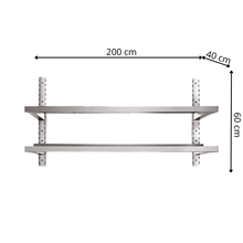 Étagère Murale en Inox 2 Niveaux - 2000x400x600 mm