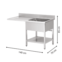 Plonge PLV 1 Éviers Avec Égouttoir à Gauche - 1400x700x850 mm