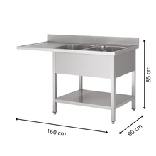 Plonge PLV 2 Éviers Avec Égouttoir à Gauche - 1600x600x850 mm