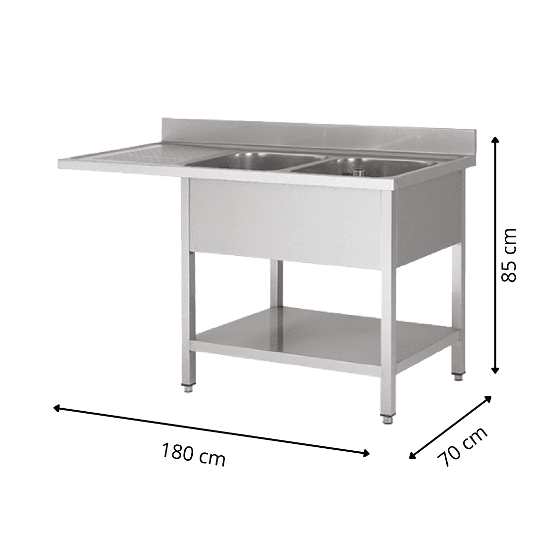 Plonge PLV 2 Éviers Avec Égouttoir à Gauche - 1800x700x850 mm