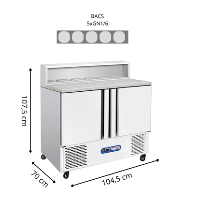 Meuble à Pizza Réfrigérée 2 Portes PRESTIGE - Largeur 1045 mm - Granit