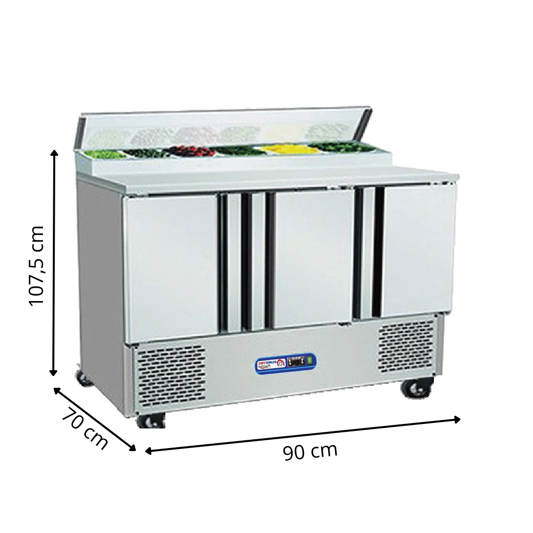 Saladette Réfrigérée 3 Portes PRESTIGE Avec Plan de Travail INOX