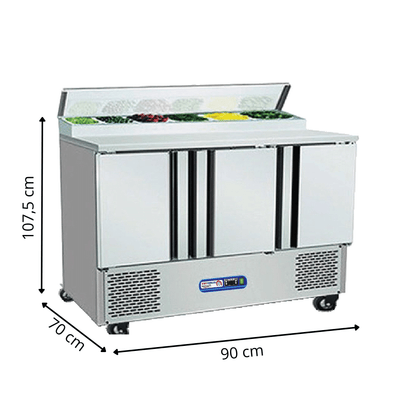 Saladette Réfrigérée 3 Portes PRESTIGE Avec Plan de Travail INOX