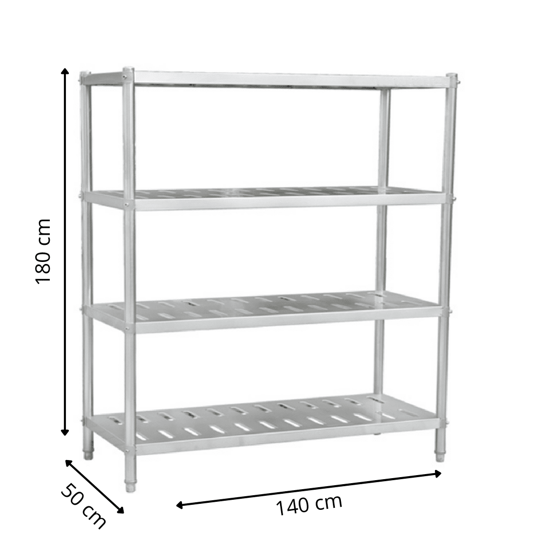 Rayonnage en Inox 4 Niveaux Performés - 1400x500x1800 mm