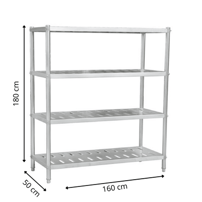 Rayonnage en Inox 4 Niveaux Performés - 1600x500x1800 mm