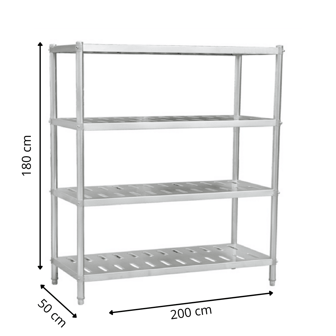 Rayonnage en Inox 4 Niveaux Performés - 2000x500x1800 mm