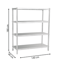 Rayonnage en Inox 4 Niveaux Pleins - 1400x400x1800 mm