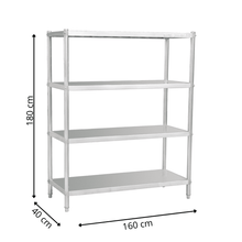 Rayonnage en Inox 4 Niveaux Pleins - 1600x400x1800 mm