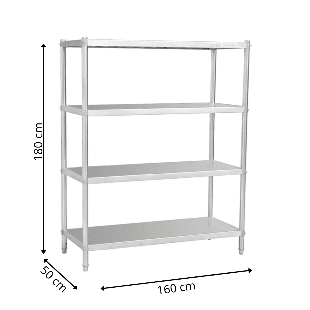 Rayonnage en Inox 4 Niveaux Pleins -1600x500x1800 mm