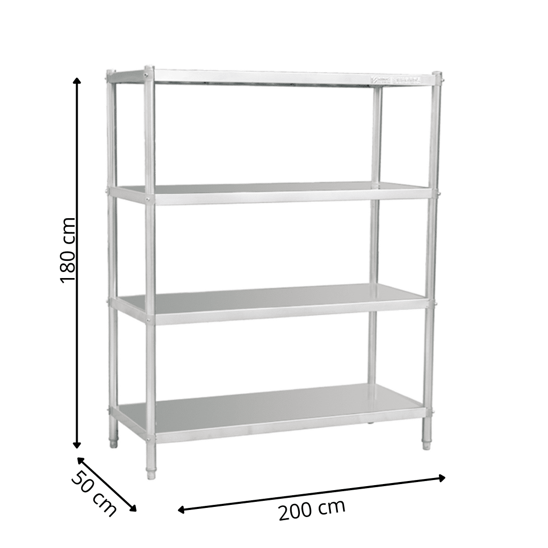 Rayonnage en Inox 4 Niveaux Pleins - 2000x500x1800 mm