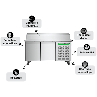 Saladette Réfrigérée 2 Portes TOP - 1355 x 700 x 1050 mm