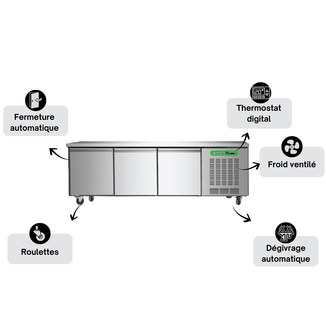 Soubassement Réfrigéré 3 Portes Battantes TOP- Profondeur 600 mm