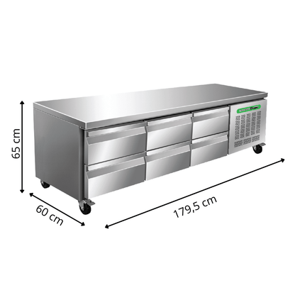 Soubassement Réfrigéré 6 Tiroirs TOP - Profondeur 600 mm