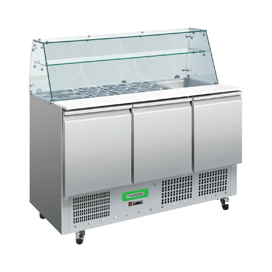 Saladette Réfrigérée 3 Portes TOP - Vitres Bombées Parinox