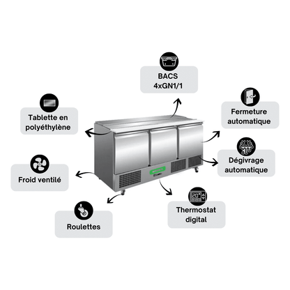 Saladette Réfrigérée Compacte 3 Portes TOP - Profondeur 700 mm