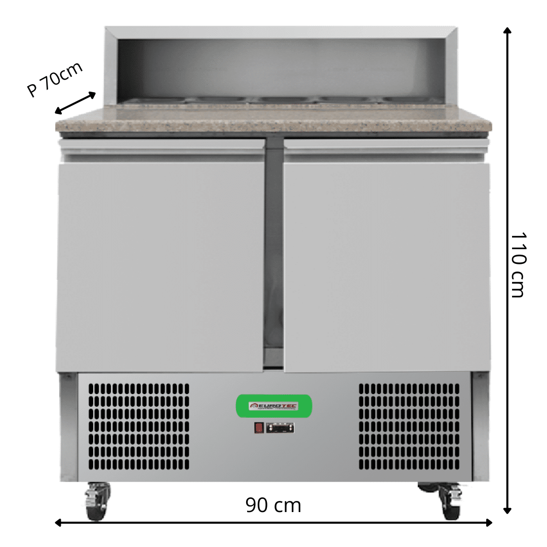 Saladette Réfrigérée Compacte 2 Portes TOP - Avec Plan de Travail Granit - Profondeur 700 mm