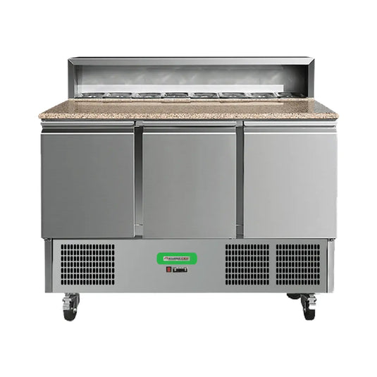 Saladette Réfrigérée Compacte 3 Portes TOP - Avec Plan de Travail Granit de Profondeur 700 mm