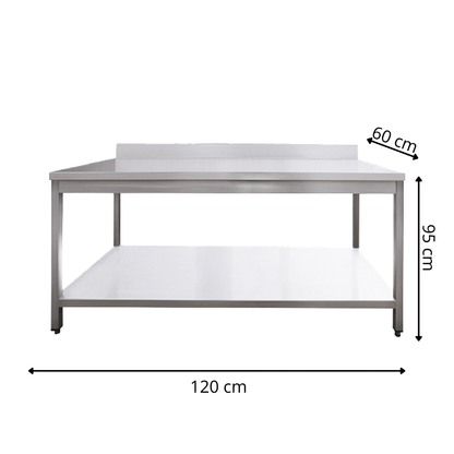 Table de Travail Adossée en Inox  - 1200x600x950 mm