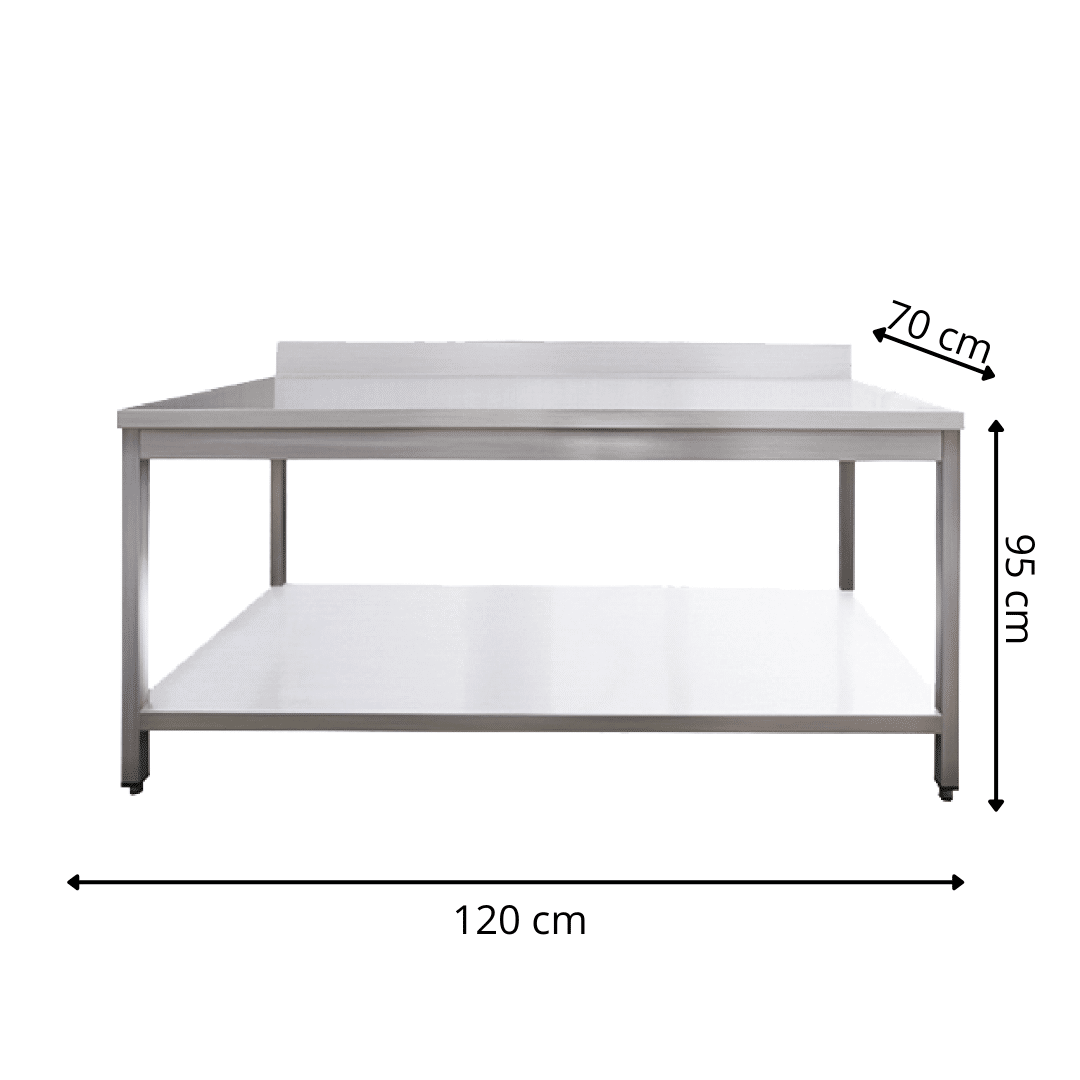 Table de Travail Adossée en Inox  - 1200x700x950 mm