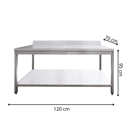 Table de Travail Adossée en Inox  - 1200x700x950 mm