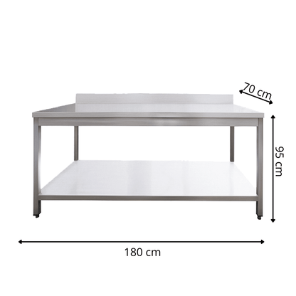 Table de Travail Adossée en Inox  - 1800x700x950 mm