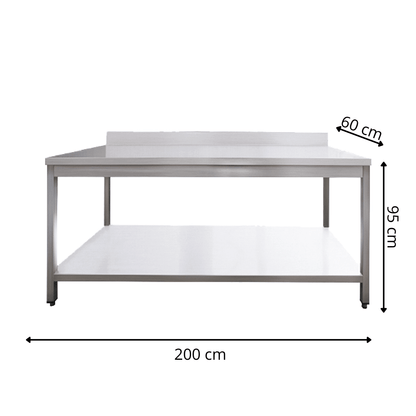 Table de Travail Adossée en Inox  - 2000x600x950 mm